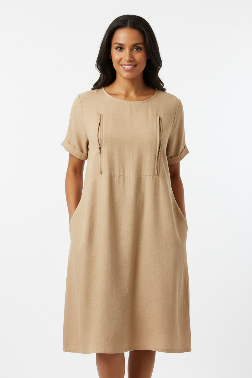 Beige Adaptive Infusion Dress with Port Access