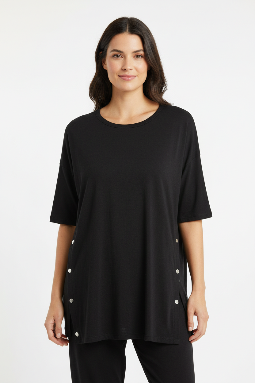 Black Adaptive Pajama Top with Side Openings