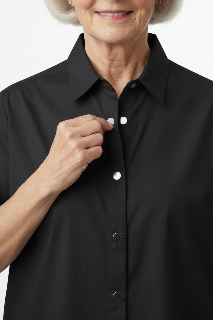Black Adaptive Shirt - Magnetic Closures Demonstrated