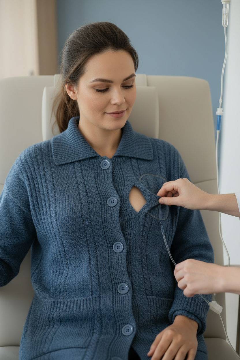 Blue Adaptive Cardigan - Port Access in Use