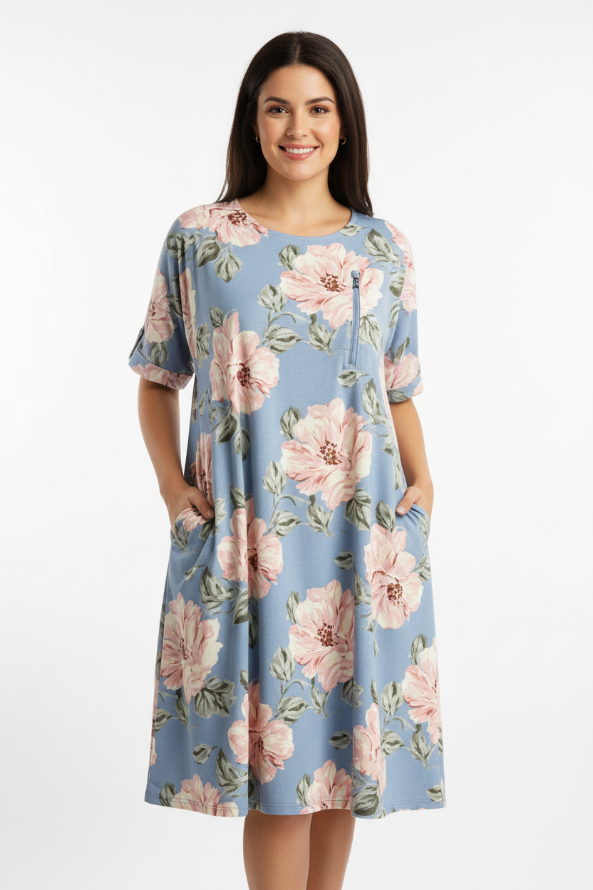 Floral Adaptive Infusion Dress with Port Access