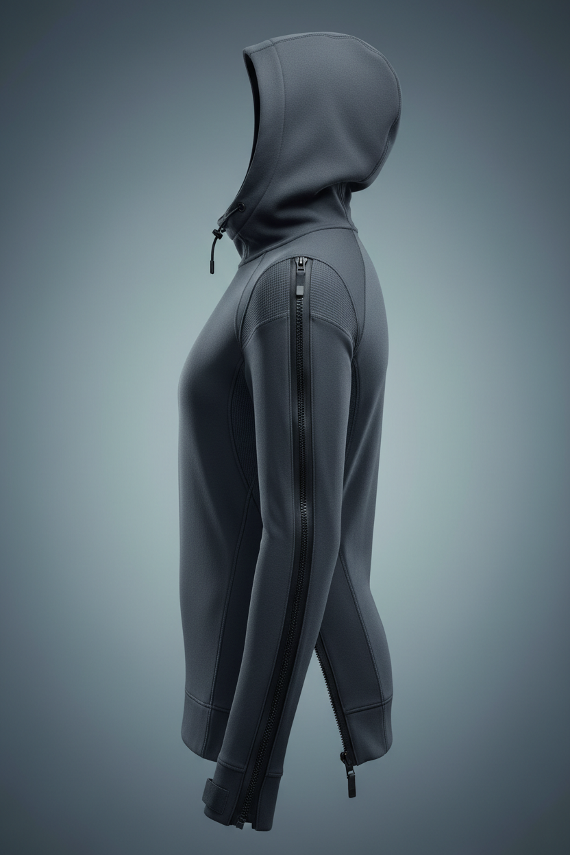 Futuristic adaptive hoodie dark gray - side view
