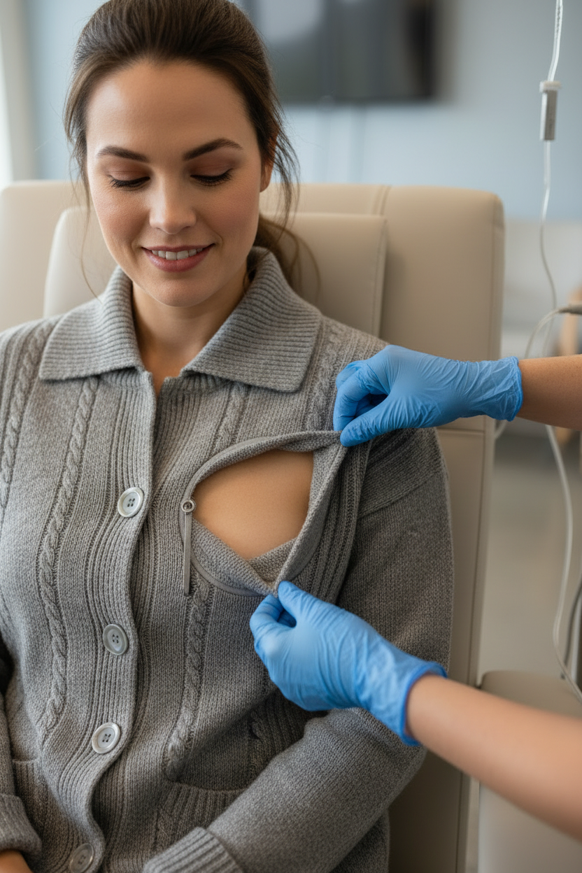 Gray Adaptive Cardigan - Port Access in Use