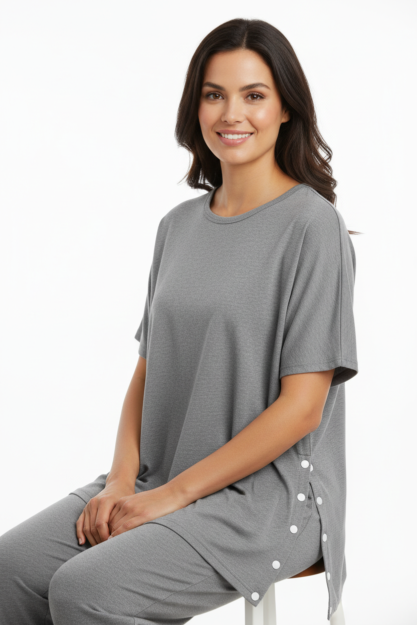 Gray Adaptive Pajama Top with Side Openings