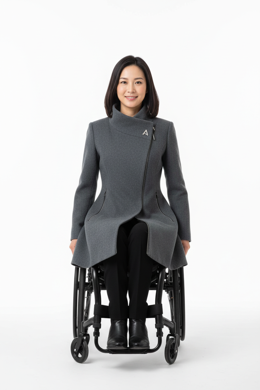 Adaptive wheelchair coat for women - front view
