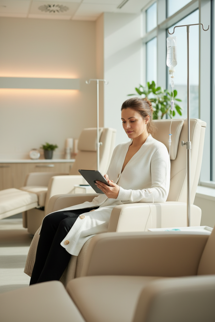 White Adaptive Infusion Cardigan - Lifestyle in Treatment Center