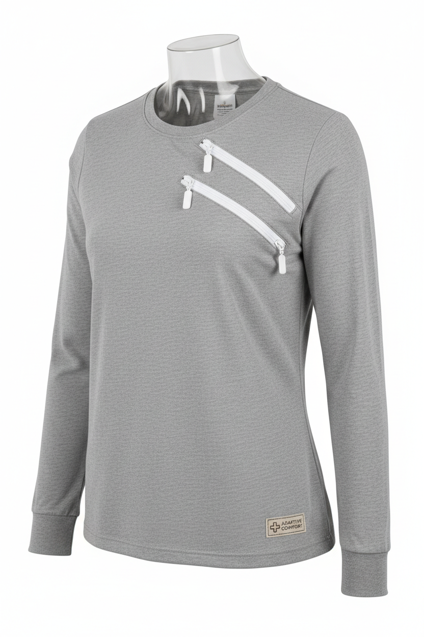Adaptive infusion shirt with zipper port access