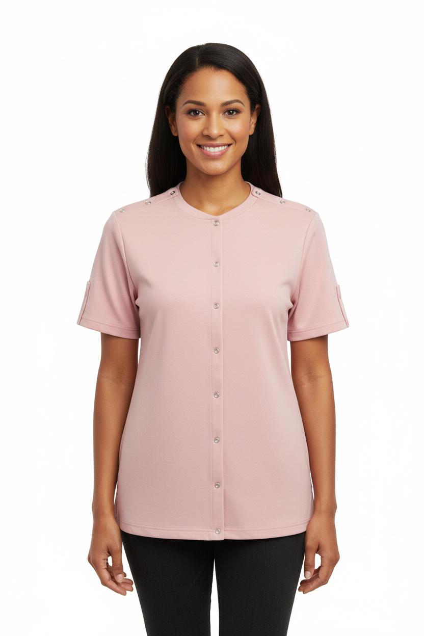 Pink Adaptive Post-Surgery Shirt on Model