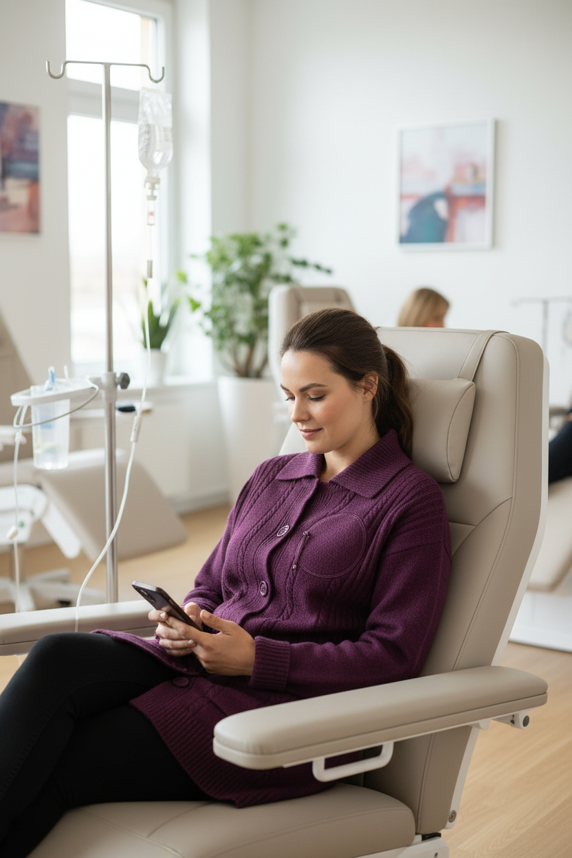 Purple Adaptive Cardigan - Lifestyle in Treatment