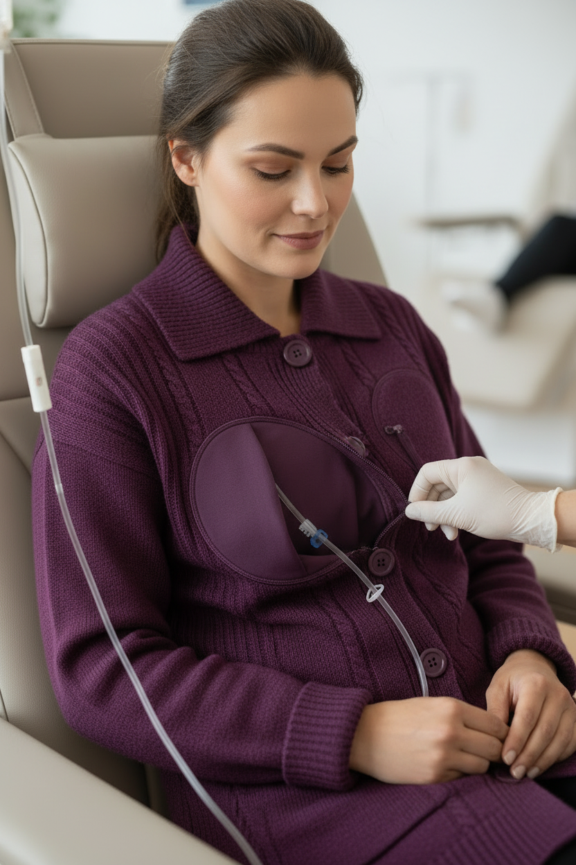 Purple Adaptive Cardigan - Port Access in Use