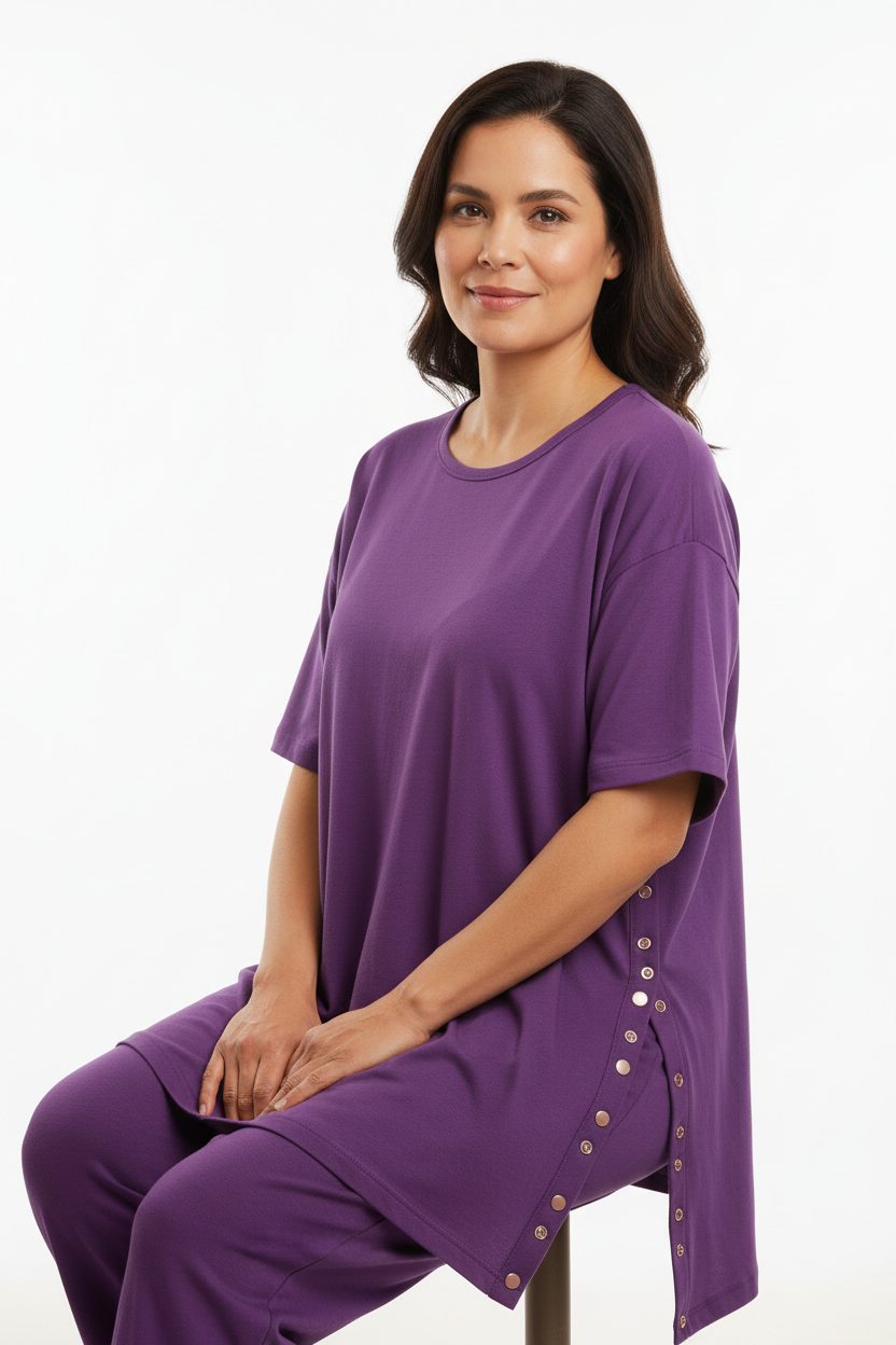 Purple Adaptive Pajama Top with Side Openings