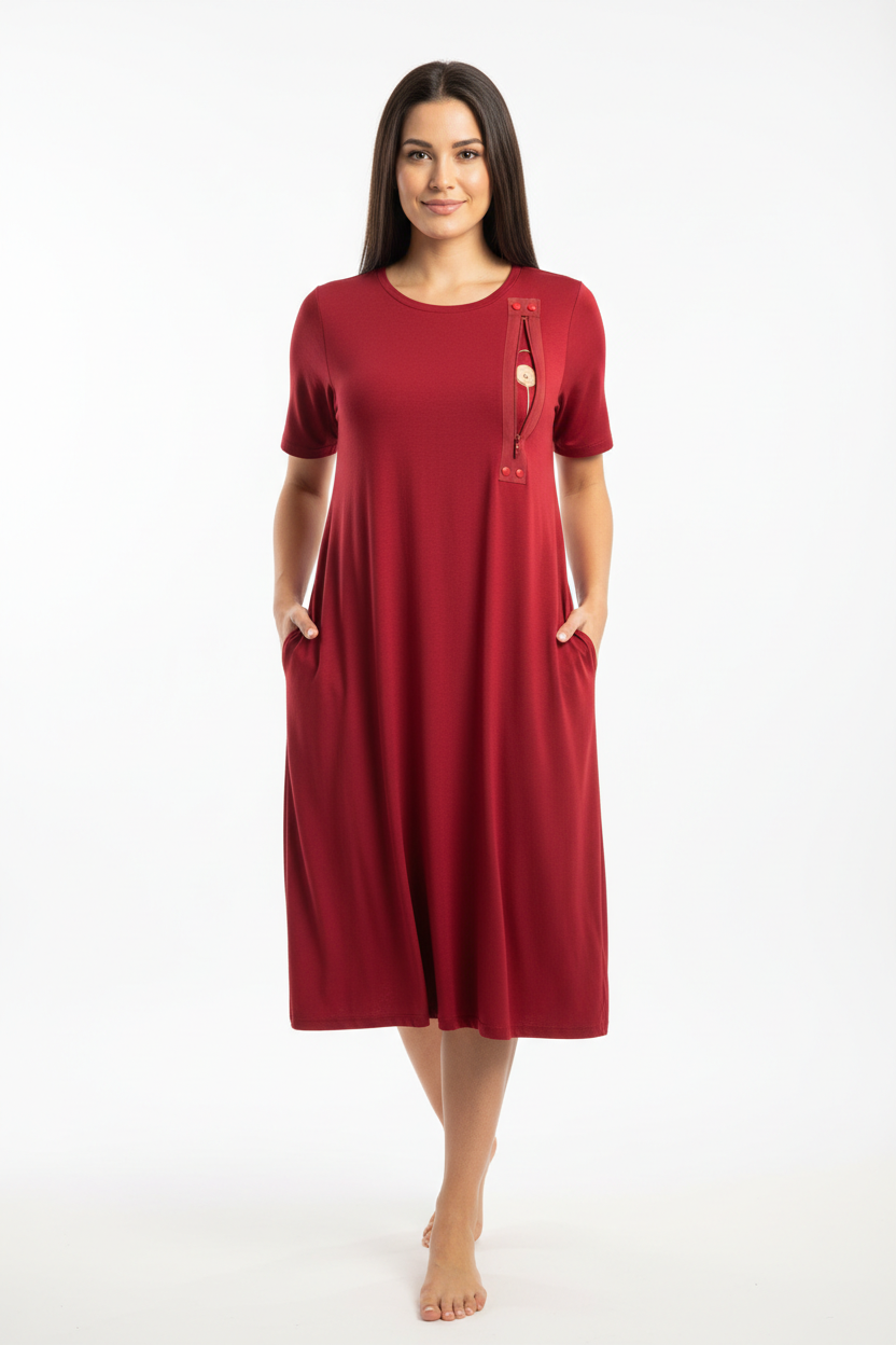 Red Adaptive Infusion Dress with Port Access