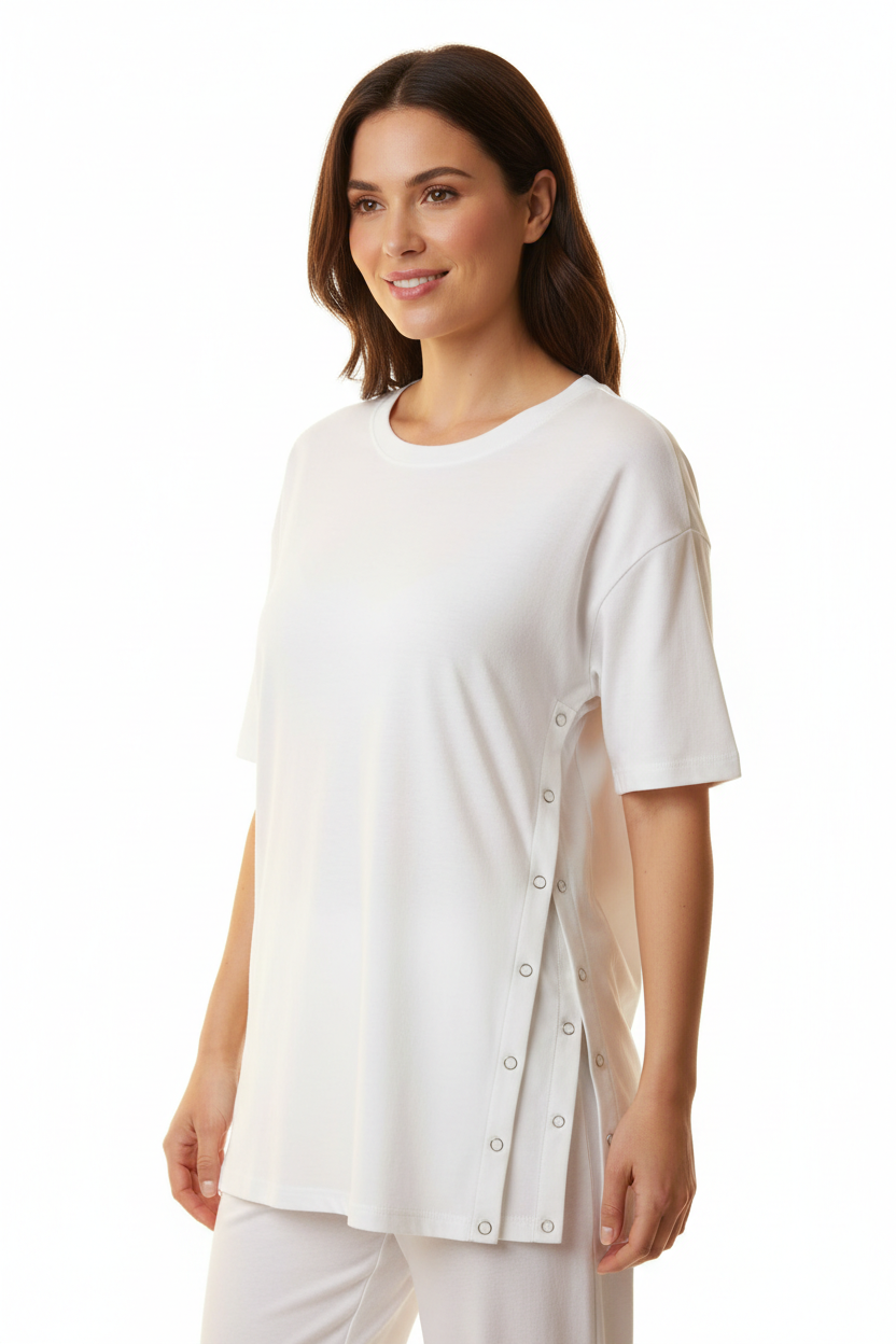 White Adaptive Pajama Top with Side Openings
