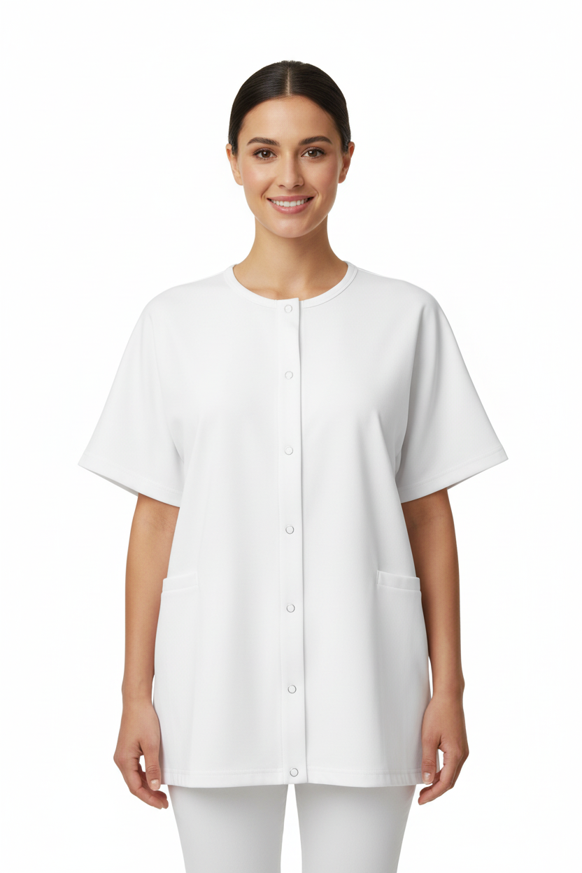 White Adaptive Post-Surgery Shirt on Model